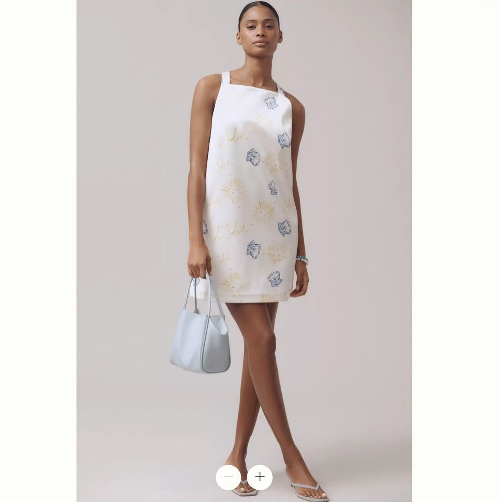 Maeve White Shift Dress with Yellow and Blue Floral Print